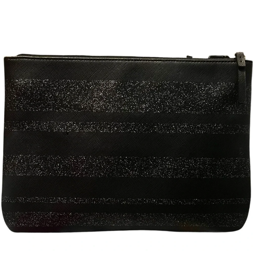 Kate Spade‎ New York Black Glitter Stripe Clutch Pouch Bag Evening Party